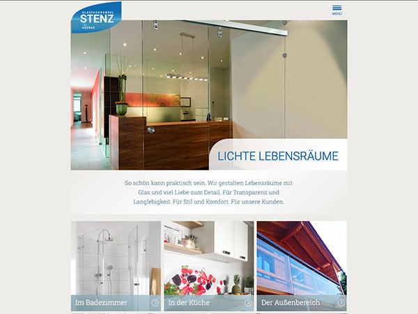 Referenz Webentwicklung Webseite Typo3 Glashandel Stenz