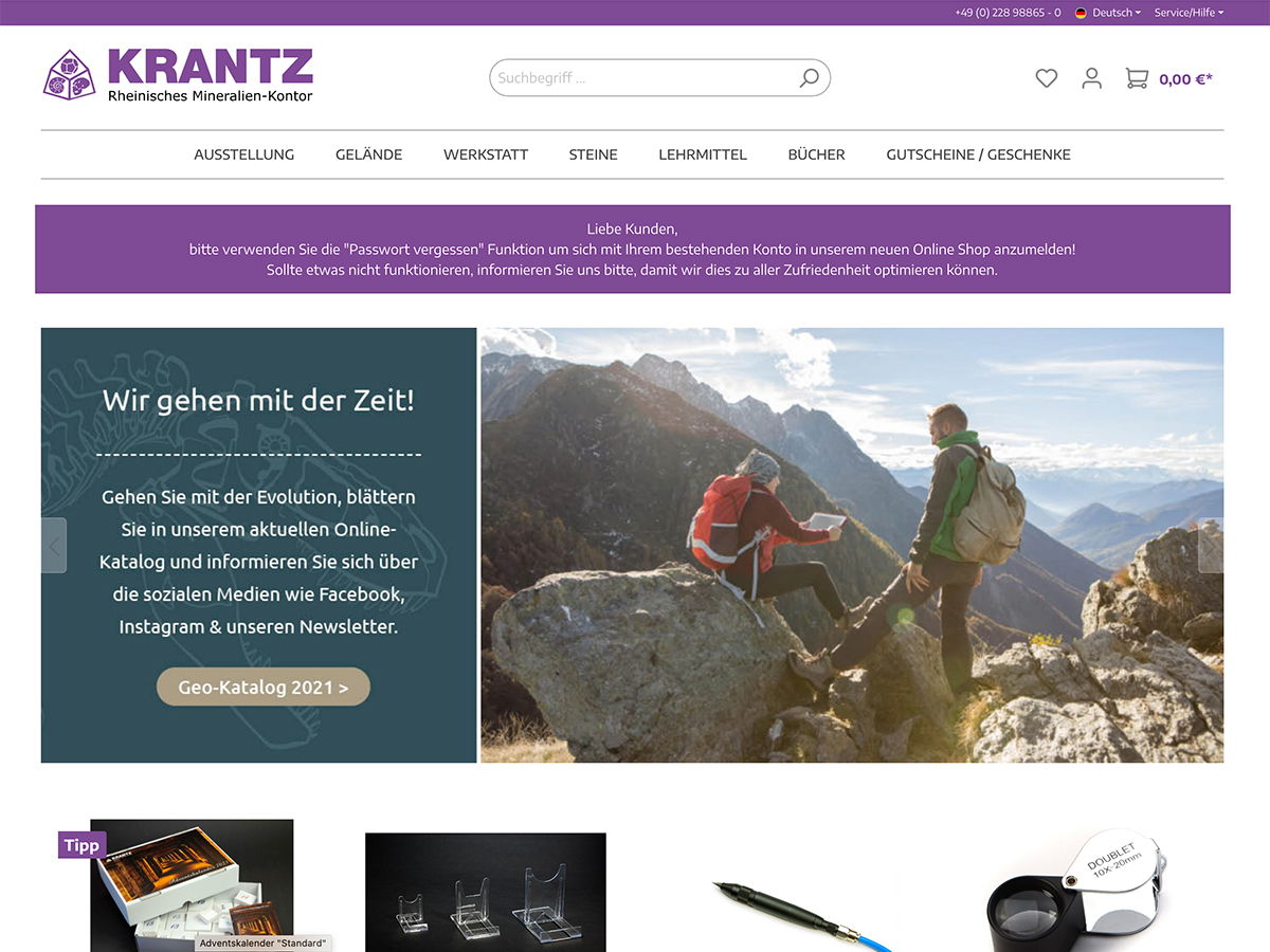 Referenz krantz-online.de Rheinisches Mineralien Kontor Online Shop Shopware